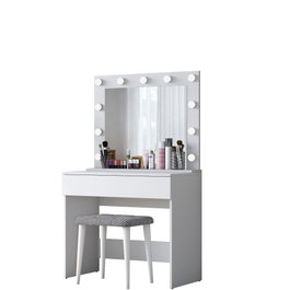 Hanah Home Mesa de Maquillaje Blanca con Espejo y Puf